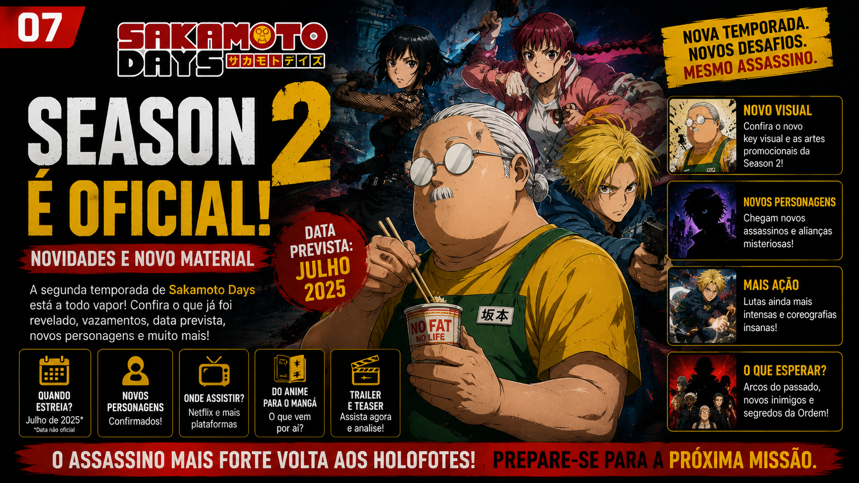 Capa editorial de Sakamoto Days com personagens em cenário urbano.