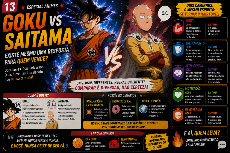 Capa comparativa de Goku e Saitama.