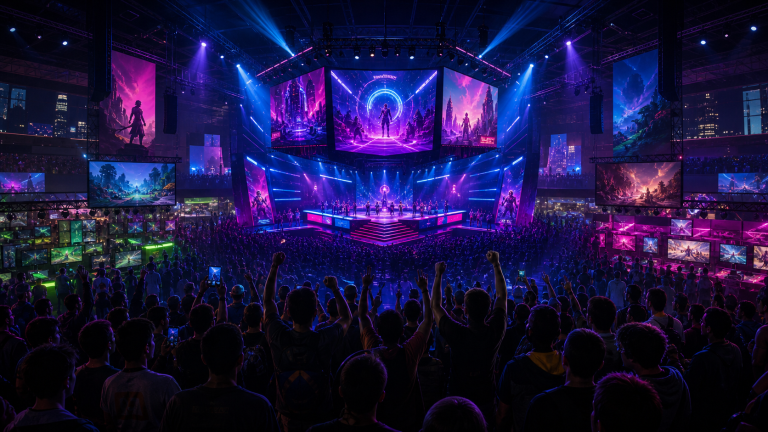 Arte editorial do PixelSignal com palco e público da BGS 2026