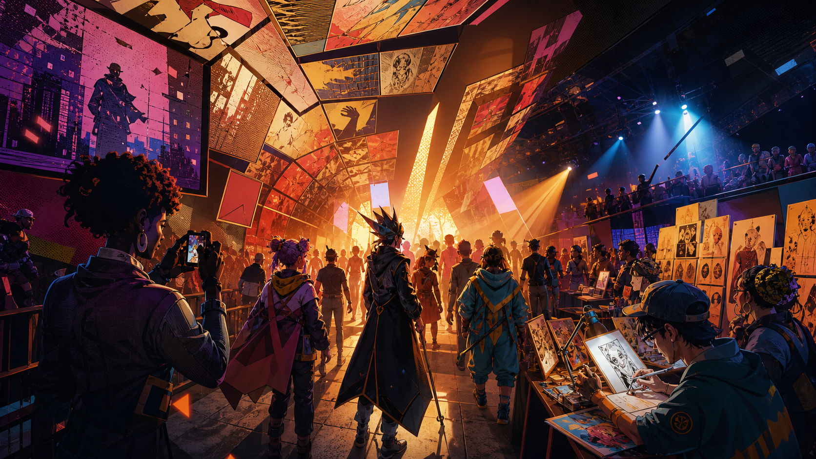 Arte editorial do PixelSignal sobre cultura geek e Artists' Valley na CCXP26